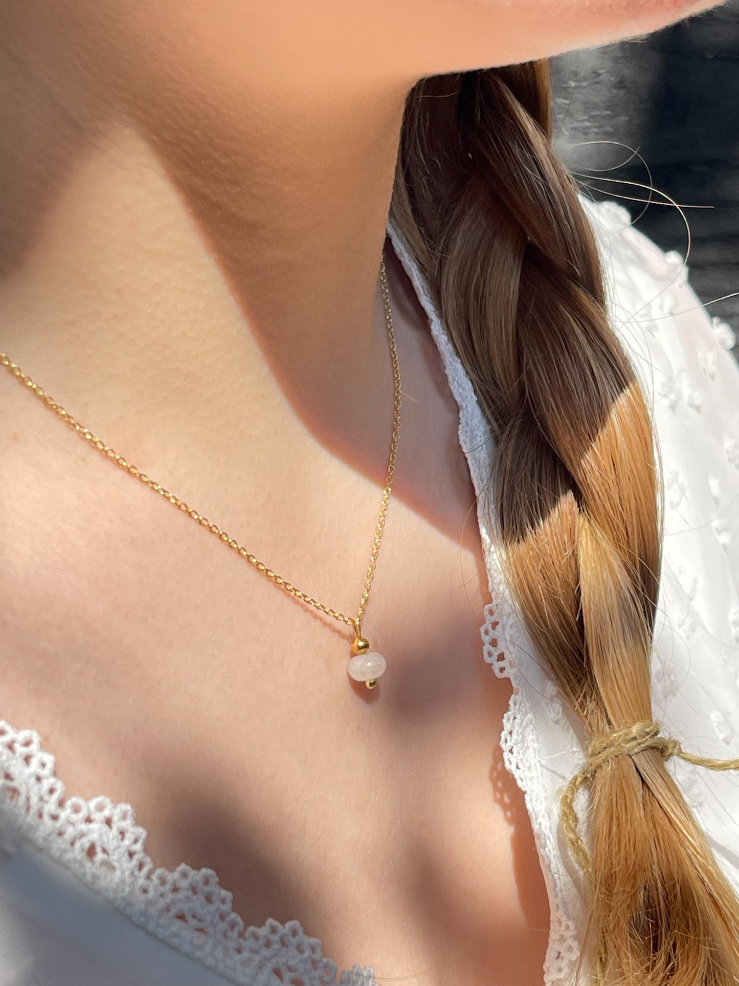 Ketting Blessing gold plated zilver (kwarts Chalcedoon)