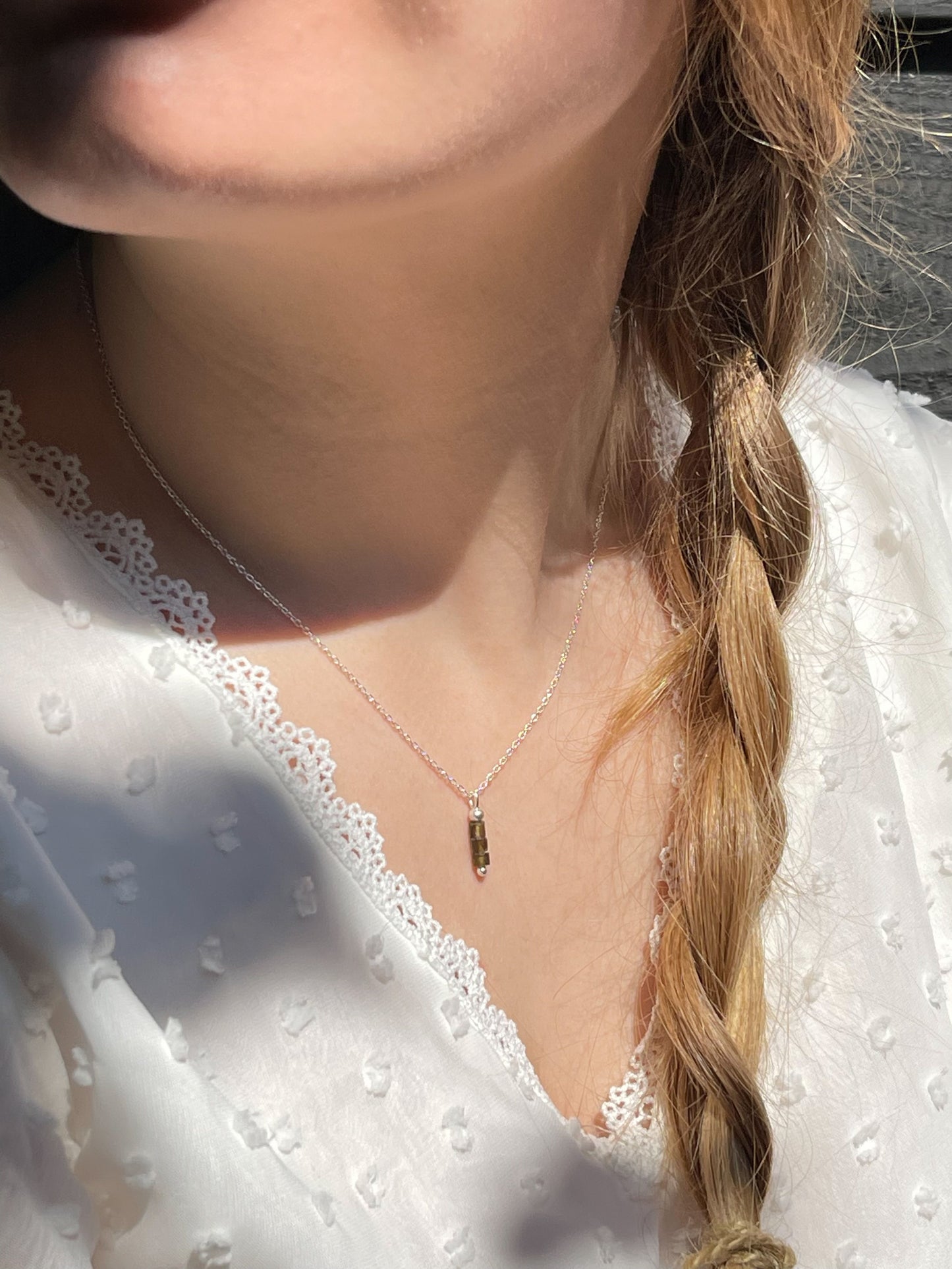 Ketting Darling zilver (Graniet donker mosgroen)