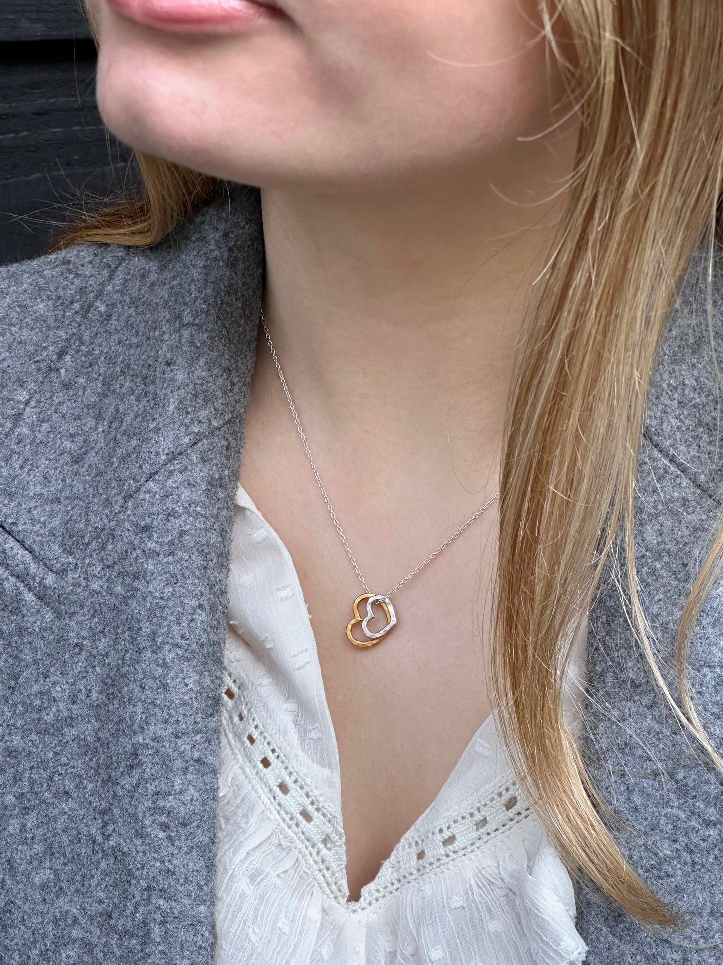 Ketting two Little hearts zilver