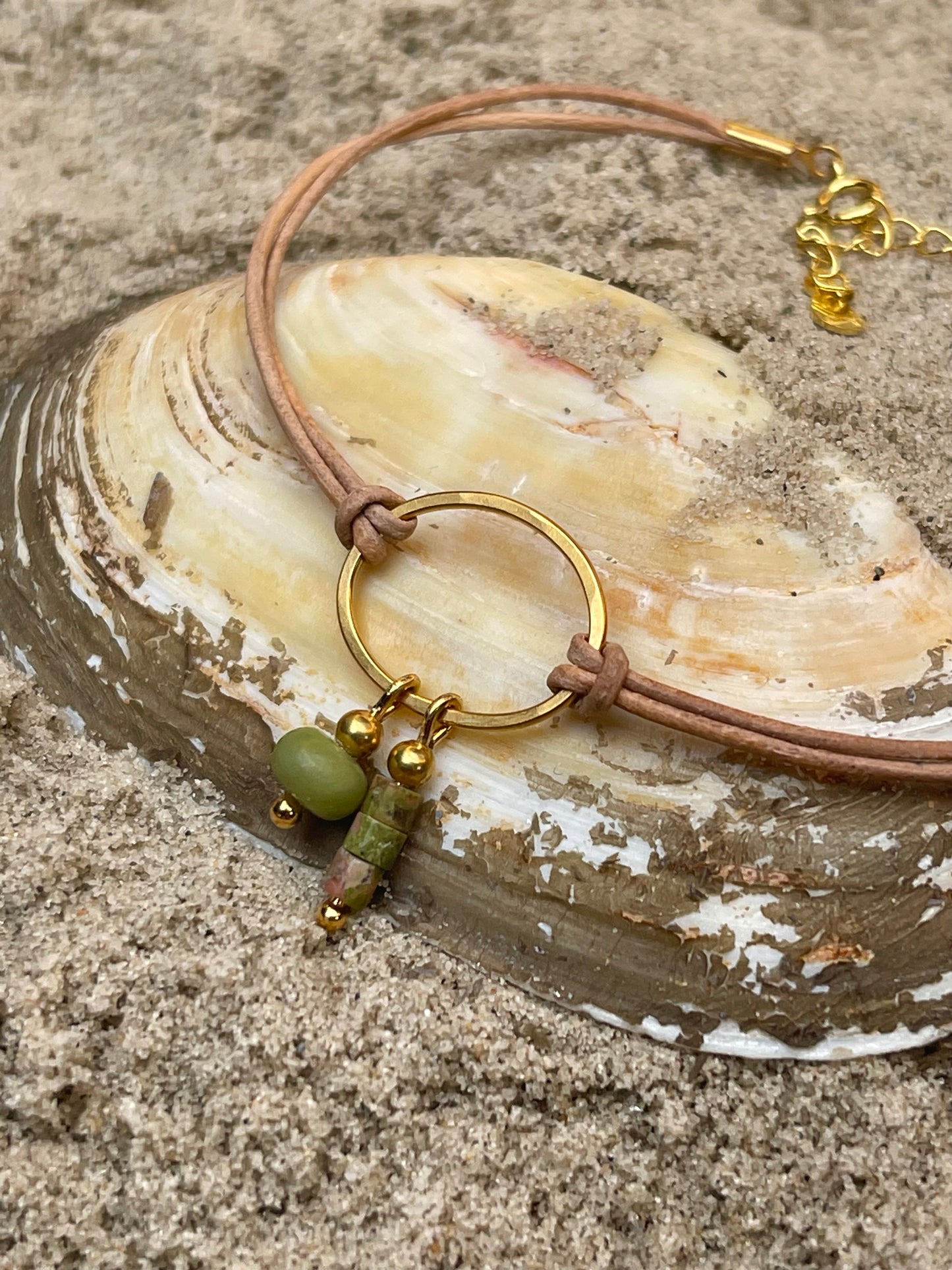 Enkelbandje Blessing (Serpentijn) Darling (kwarts groen) gold plated
