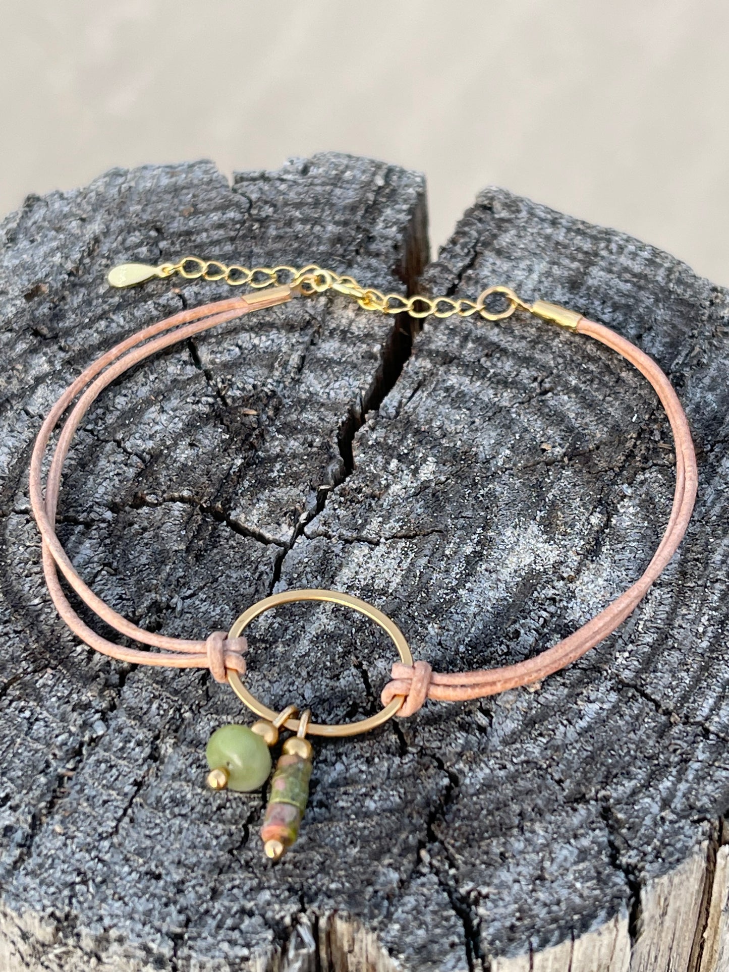 Enkelbandje Blessing (Serpentijn) Darling (kwarts groen) gold plated