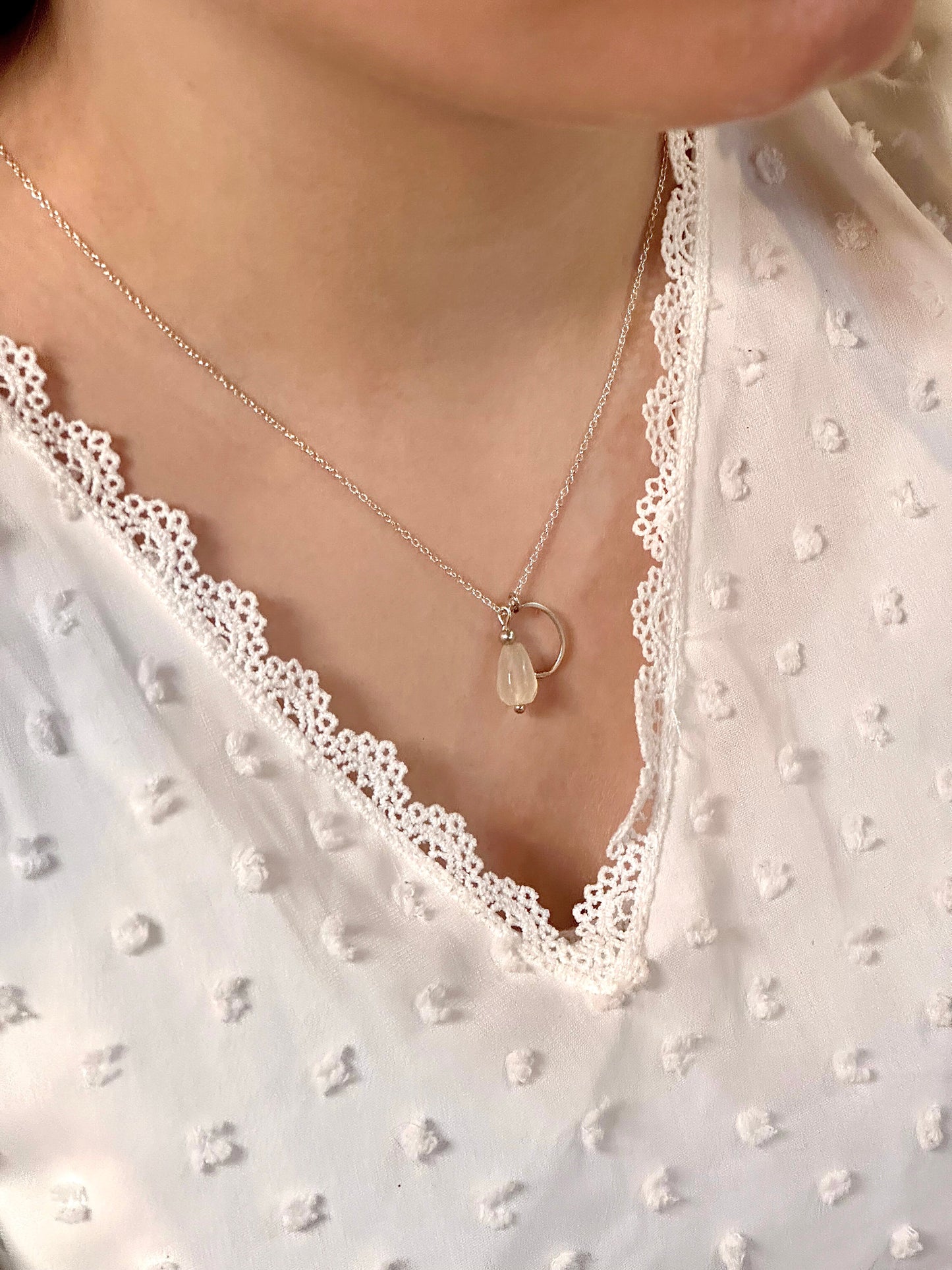 Grace Ketting zilver Rozen Quartz