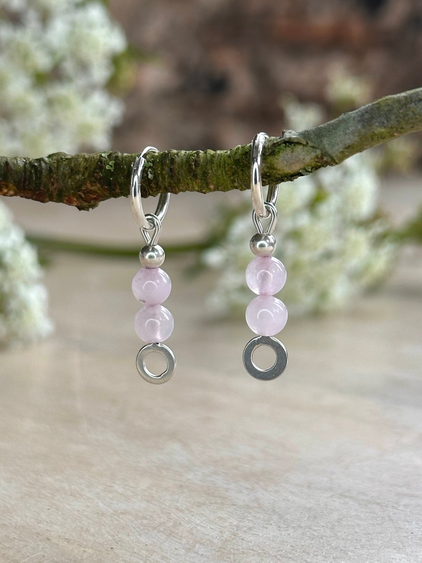 Oorbellen Blush zilver Rose Quartz